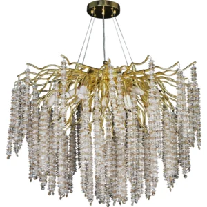 نجف مودرن ذهبي بقطع شفافة وعسلي — 13 لمبة بمقبس E14، مقاس 80 سم