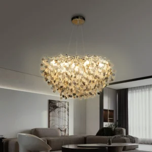 نجف مودرن فضي مع لمسات شفافة ورمادية — 13 لمبة من نوع E14 — قطر 80 سم