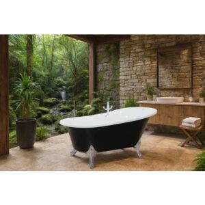 حوض استحمام يونكس قائم بذاته بتصميم فرعوني — 140×77 سم — أسود وأبيض