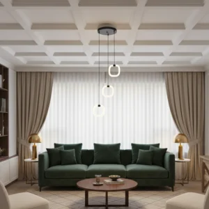 Modern black chandelier with yellow light, 15 watts, triple