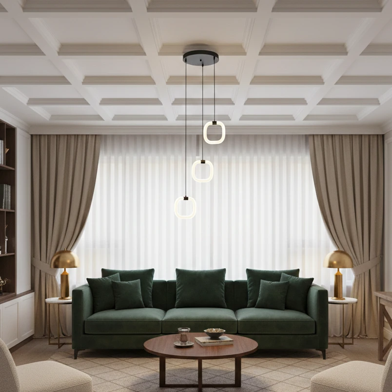 Modern black chandelier with yellow light, 15 watts, triple