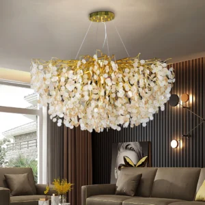 نجفة مودرن ذهبي وعسلي بعناصر شفافة - 15 لمبة E14 - قطر 100 سم