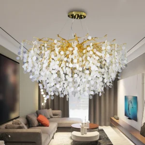 نجف مودرن ذهبي بلمسات شفافة وبيضاء - 15 لمبة E14 - قطر 100 سم