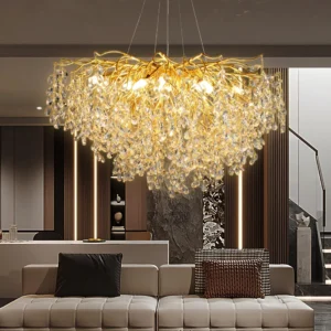 نجف مودرن ذهبي بشفاف، 15 لمبة E14، مقاس 1000 مم