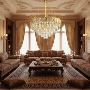 ثريا معلّقة مودرن ذهبية بـ15 لمبة (قاعدة E14)