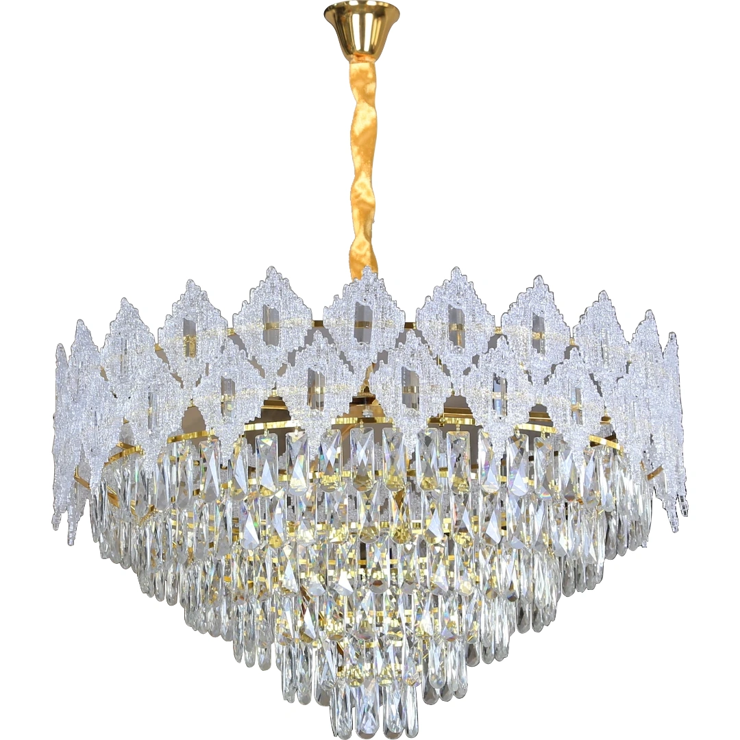 نجف مودرن برو كريستال 15×E14 قطر 80 سم — ذهبي