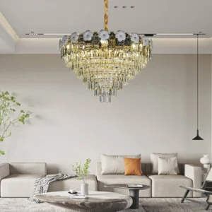 نجف كريستال ذهبي 15 لمبة E14 — قطر 80 سم