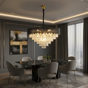 نجف مودرن بغطاء أسود ولمسات ذهبية، 15 لمبة E14، مقاس 80 سم