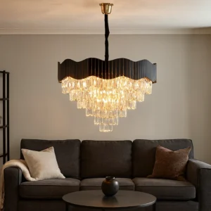 نجف مودرن بغطاء أسود ولمسات ذهبية، 15 لمبة E14، مقاس 80 سم