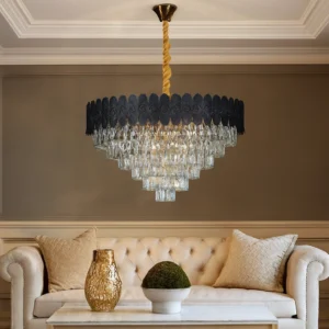 نجف مودرن أسود وذهبي بــ15 لمبة نوع E14، قطر 800 مم