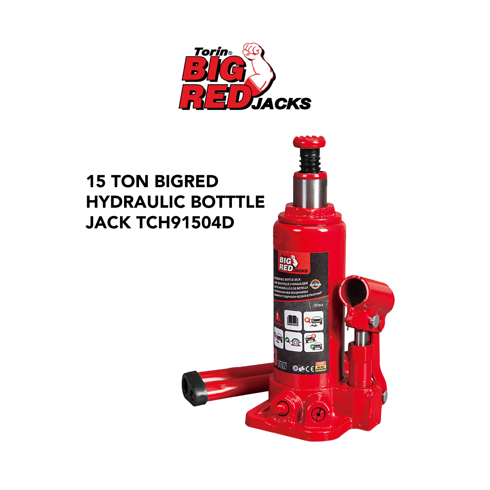 رافعة هيدروليكية أسطوانية 15 طن — بيج/أحمر — موديل TCH91504D