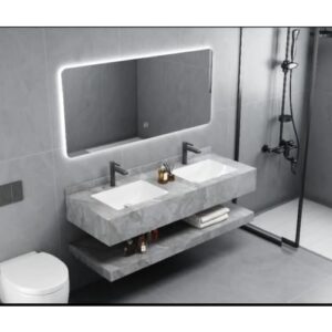 حوض مزدوج من الرخام الصناعي بتصميم حجري بعرض 150 سم