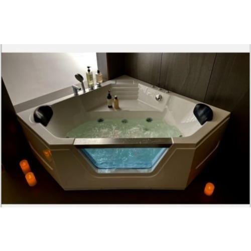جاكوزي زاوية متكامل لشخصين — مقاس 150×150 سم، أبيض