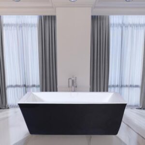 بانيو قائم بذاته بتصميم مشطوف — 150×80 سم — باللونين أسود وأبيض