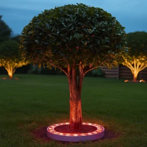 طقم كشافين خارجيين بتصميم شجري دائري، إضاءة حمراء — قطر داخلي 16 سم، قطر إجمالي 24 سم