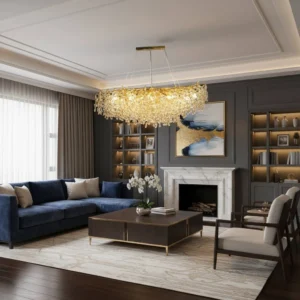 نجف مودرن ذهبي مزود بأجزاء شفافة، 16 لمبة E14، قطر 1600 ملم