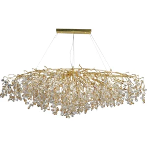 نجف مودرن ذهبي بقطر 160 سم مع عناصر شفافة ولون عسلي، لـ16 لمبة E14