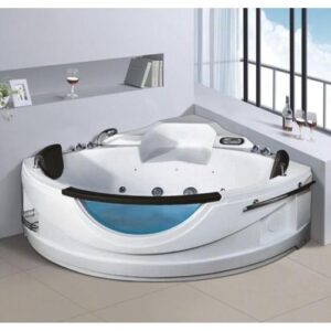بانيو جاكوزي زاوي عصري مع نظام تدليك مائي — 160×160 سم — أبيض
