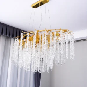 نجف مودرن ذهبي بعرض 1.60 متر (1600 مم) مع قطع شفافة و16 لمبة E14 — تُضاف رسوم الأوزان الثقيلة