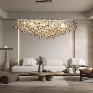 نجف مودرن بقطر 160 سم — فضي ورمادي مع أجزاء شفافة، لمبات E14 عدد 16