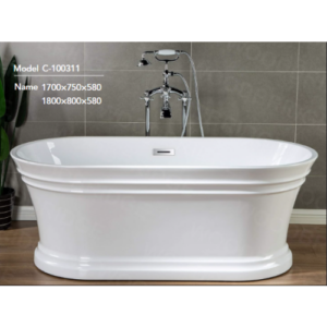 حوض استحمام كلاسيكي أبيض 170×75 سم