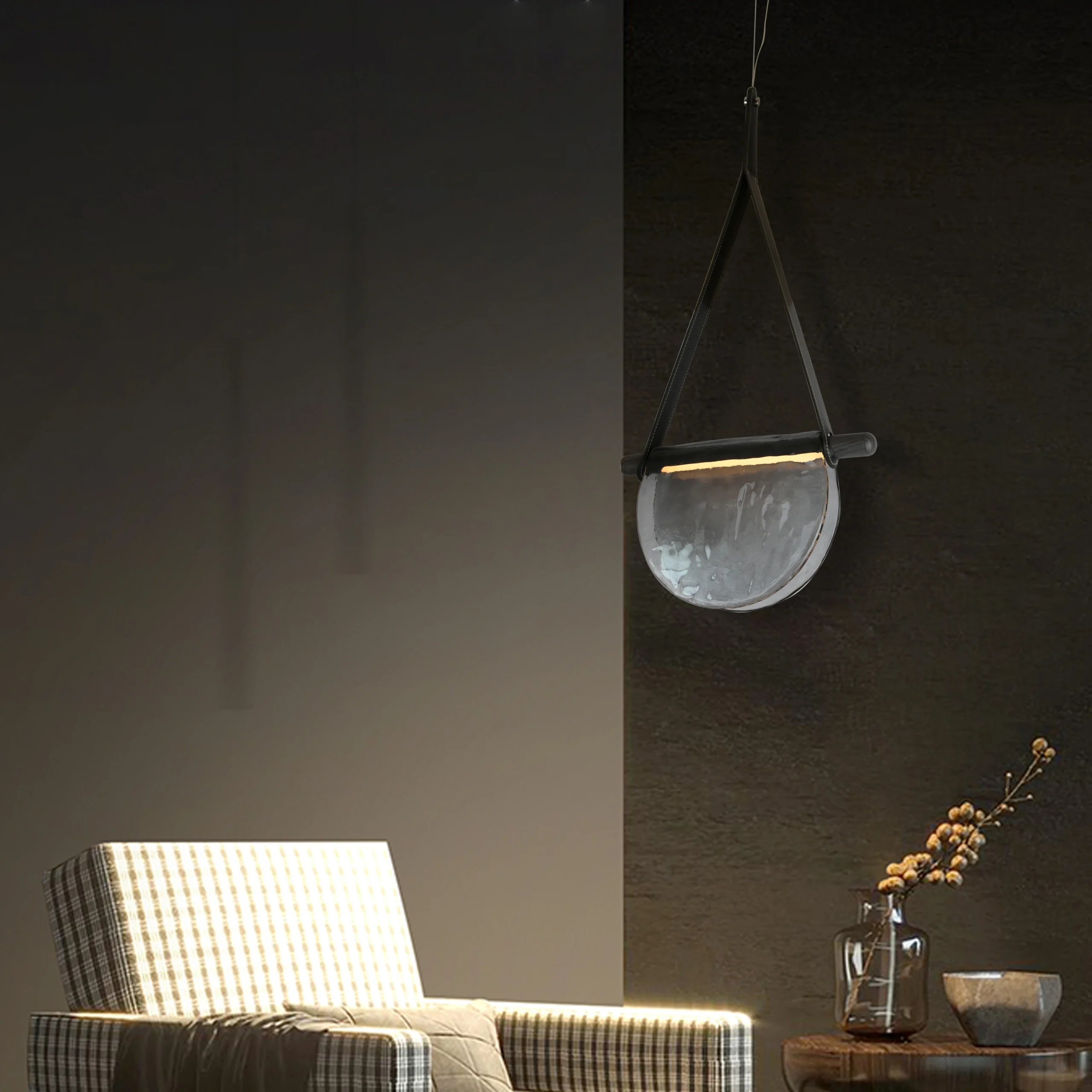 Modern black pendant with yellow lighting (single)