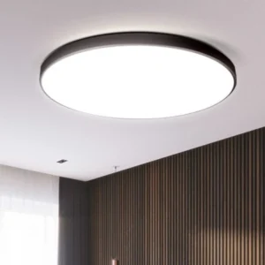 إضاءة سقفية دائرية سوداء بإشراقة متعددة الألوان (شمسي – أصفر – أبيض)، تصميم جذاب وبريق قوي، قطر 36 سم، 24 واط