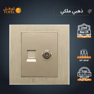 لوحة فيش بمخرج هاتف ومنفذ دش - ذهبي ملكي (توفل)