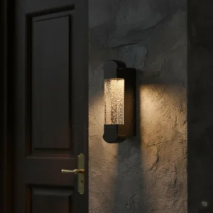 إضاءة حائطية خارجية فاخرة باللون الأسود مع إضاءة صفراء