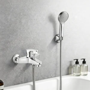 طقم خلاط دش من الزنك مع سماعة بيضاوية بتشطيب كروم