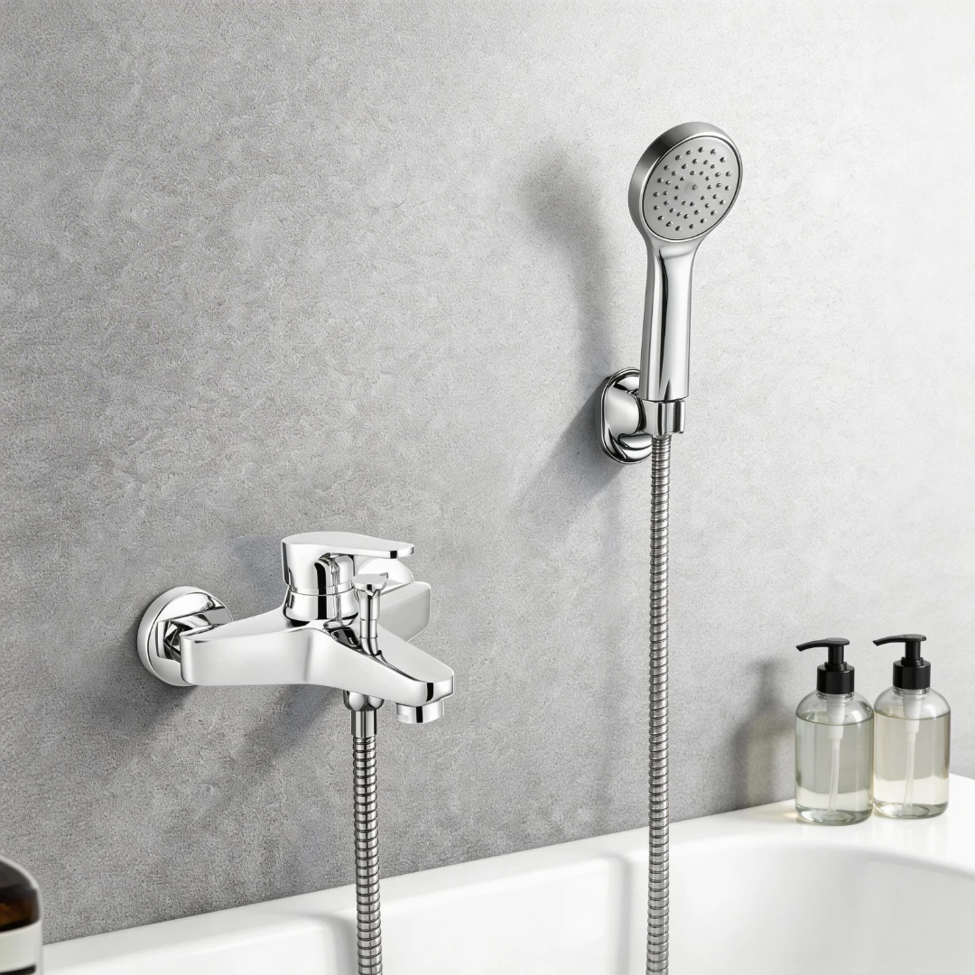 طقم خلاط دش من الزنك مع سماعة بيضاوية بتشطيب كروم