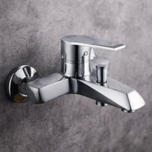 Shower mixer set with round handpiece — Chrome finish