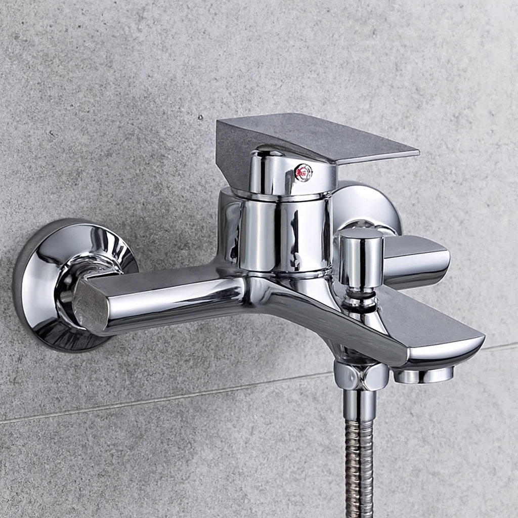Square copper-zinc alloy shower mixer with chrome-plated handpiece kit