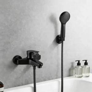 طقم خلاط دش من الزنك مع سماعة بيضاوية — أسود