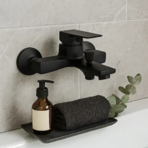 Zinc square shower mixer with black handpiece set
