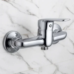Rectangular bidet mixer set with chrome finish