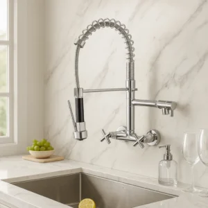 صنبور مطبخ جداري كروم قابل للسحب