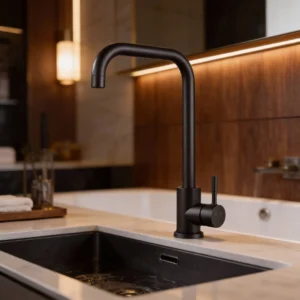 صنبور حوض مستقيم ستانلس ستيل رمادي مع ليّات