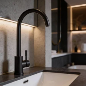 خلاط حوض مطبخ مائل من الستانلس ستيل رمادي مع خراطيم مرنة