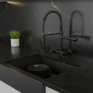 خلاط مطبخ جداري برأس قابل للسحب — أسود