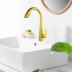 خلاط مغسلة ذهبي مطفي بقابلية سحب مخفية