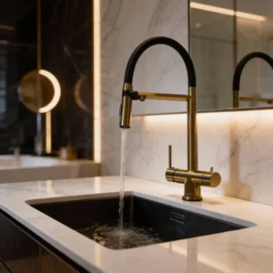 صنبور مطبخ ذهبي مطفّى قابل للسحب