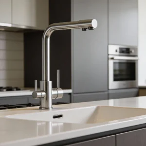 صنبور مغسلة مطبخ فضي مع مخرج لماء الفلتر