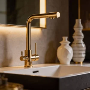 صنبور مطبخ لمغسلة مع مخرج فلتر بلون ذهبي مطفي