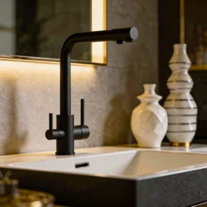 خلاط حوض مطبخ أسود بمخرج لماء الفلتر