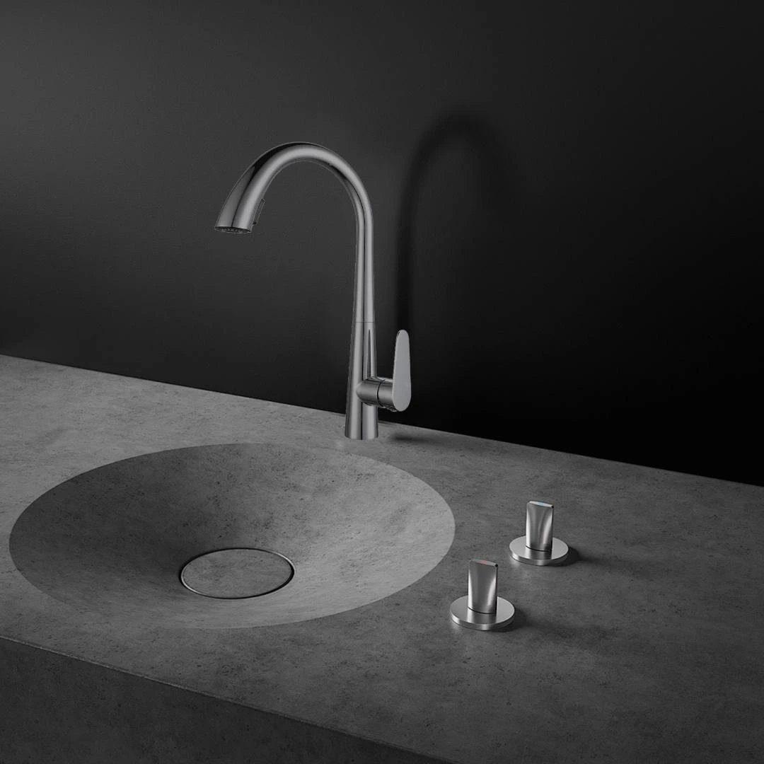 صنبور مطبخ برأس سحب مخفي — رمادي