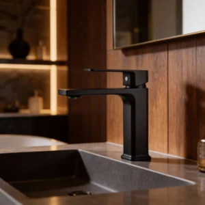 خلاط مغسلة مربع قصير أسود مع ليّات