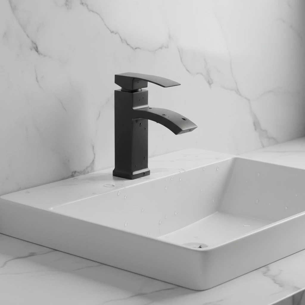 خلاط مغسلة قصير أسود بتصميم شلال