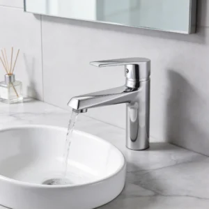 خلاط مغسلة قصير مدور كروم مع ليات وهراب