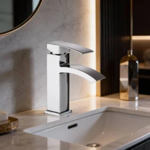 خلاط حوض قصير بنظام شلال كرومي مع مواسير مرنة